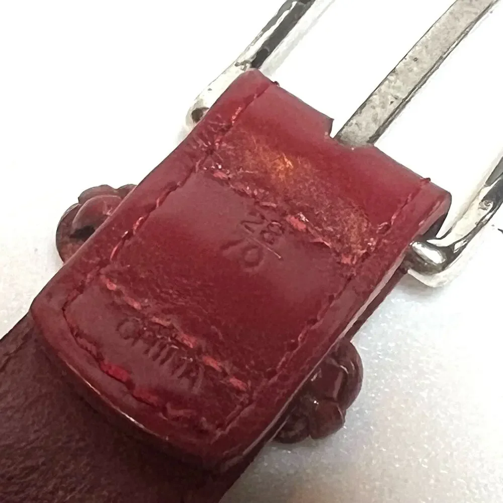 Lands End Leather Braided Skinny Belt Size Small Classic Red Woven Brass Buckle